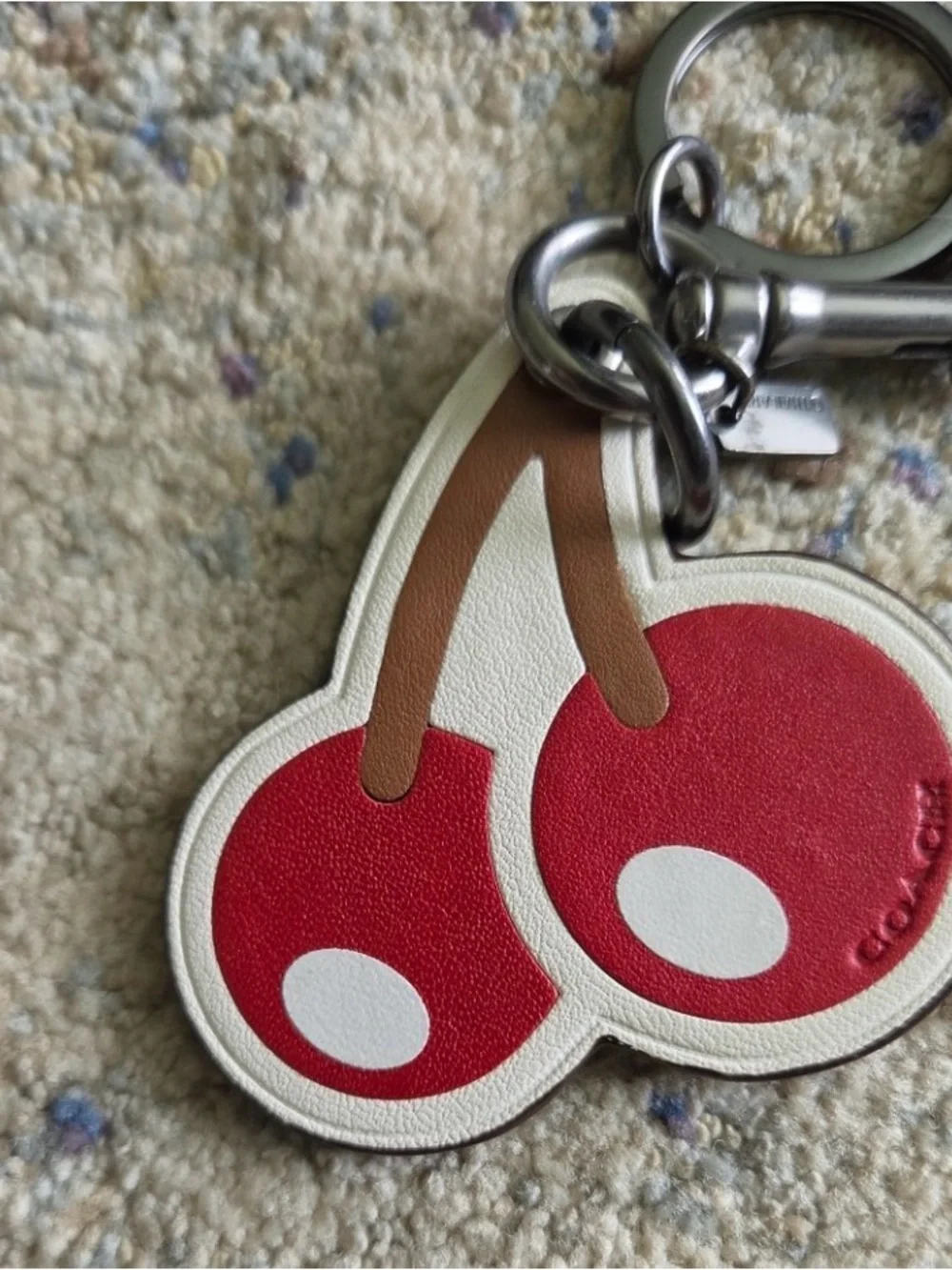 Coach PAC MAN Cherry Leather Bag Charm Keychain With Gunmetal hardware